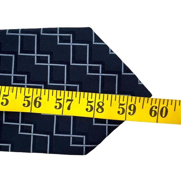 Allea Milano Men’s Necktie Geometric Navy Blue Squares 100% Silk 60”x4” Italy - Picture 9 of 9